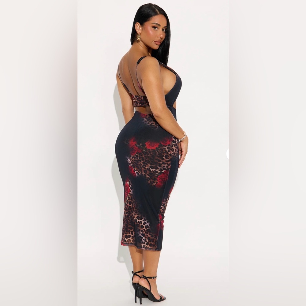 Fashion Nova Black and Red Midi Dress - Picture 3 of 5
